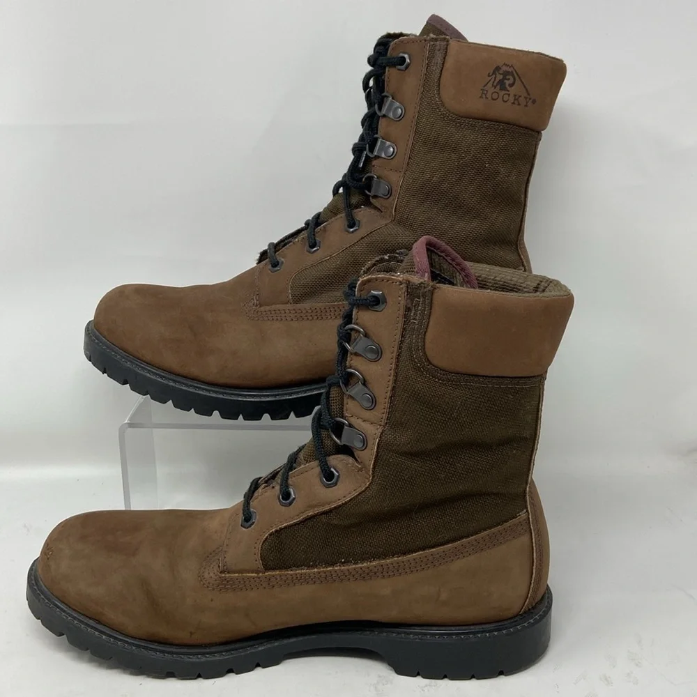 Rocky Men's RB 725 Brown Leather Mesh Thinsulate Army Combat Boots Size 10 MW